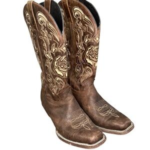 J. B. Dillon Avens Western Cowgirl Rose Cowhide Leather Women’s 12 Men’s 10 Boot